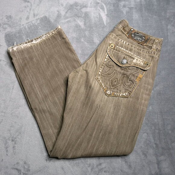 Mek Denim USA Mens Havana Jeans Distressed 32 Holes Wide Leg Relaxed Altered - Picture 1 of 10